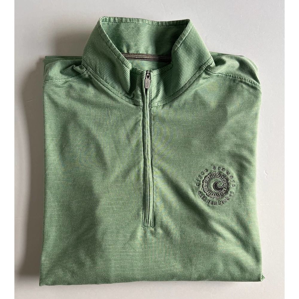 Johnnie-O Cisco Brewery Nantucket 1/4 Zip Pullover Green Mini Stripe Size Small